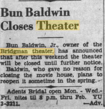 Bridgman Theatre - Feb 1 1956